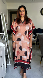 Load image into Gallery viewer, Contemporary style modal silk ajrakh kaftan with tazzels
