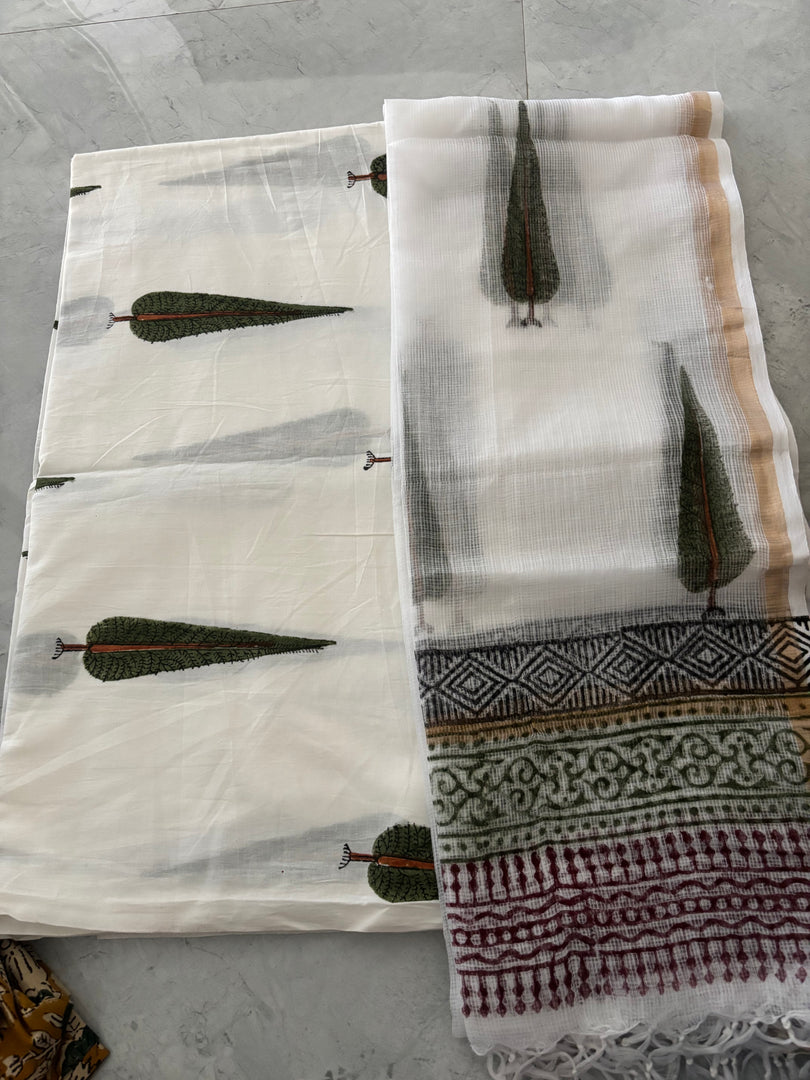 5 m handblock cotton fabric with Kota doria dupatta