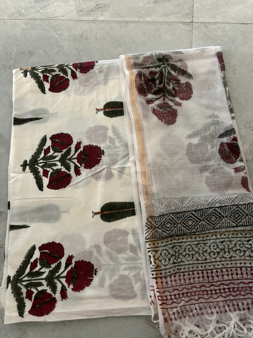 5 m handblock cotton fabric with Kota doria dupatta