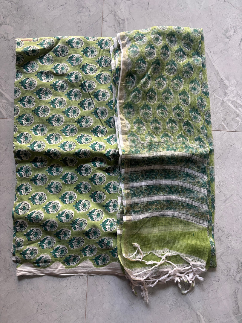 Pure cotton handblock 5 m fabric with Kota Doria dupatta