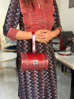 Load image into Gallery viewer, PURE LEATHER BAG WITH MASHRU SILK AJRAKH FABRIC
