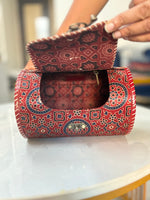 Load image into Gallery viewer, PURE LEATHER BAG WITH MASHRU SILK AJRAKH FABRIC
